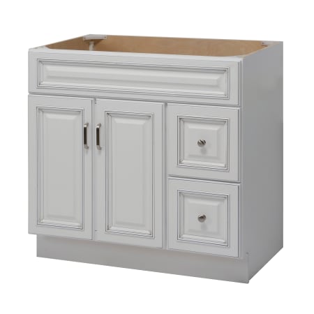 Sunny Wood Riley 36" Single Free Standing Vanity Cabinet Only with Double Doors and Right Hand Drawers - Less Vanity Top Fresh White with Dover Glaze